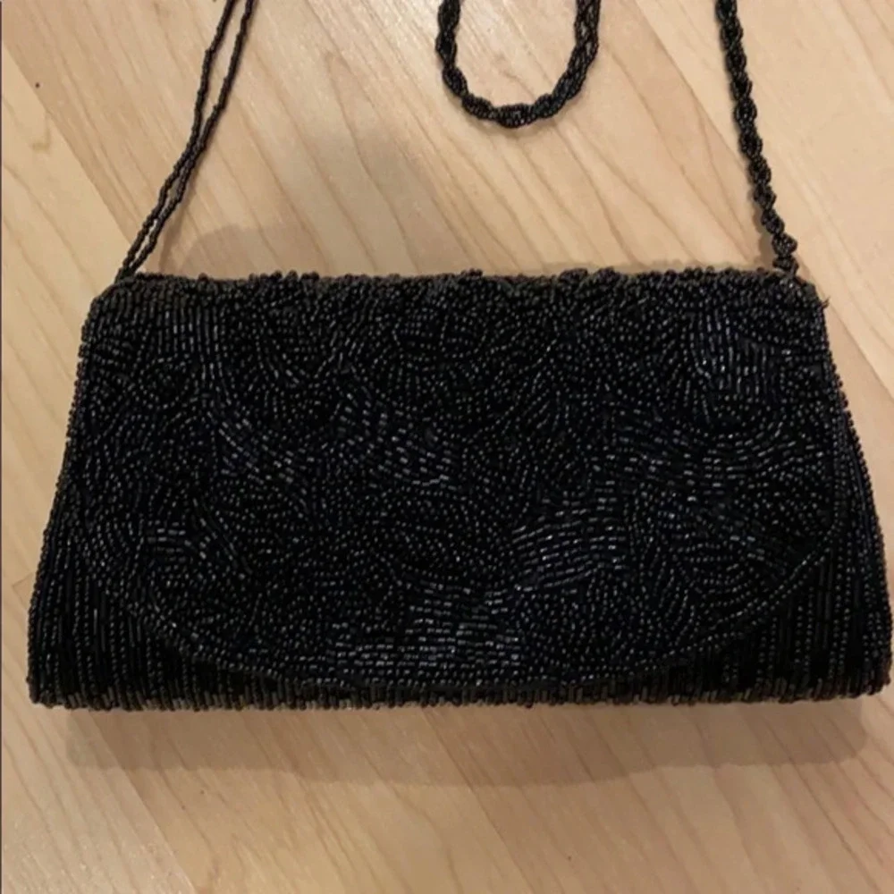 Vintage Beaded Black little Handbag